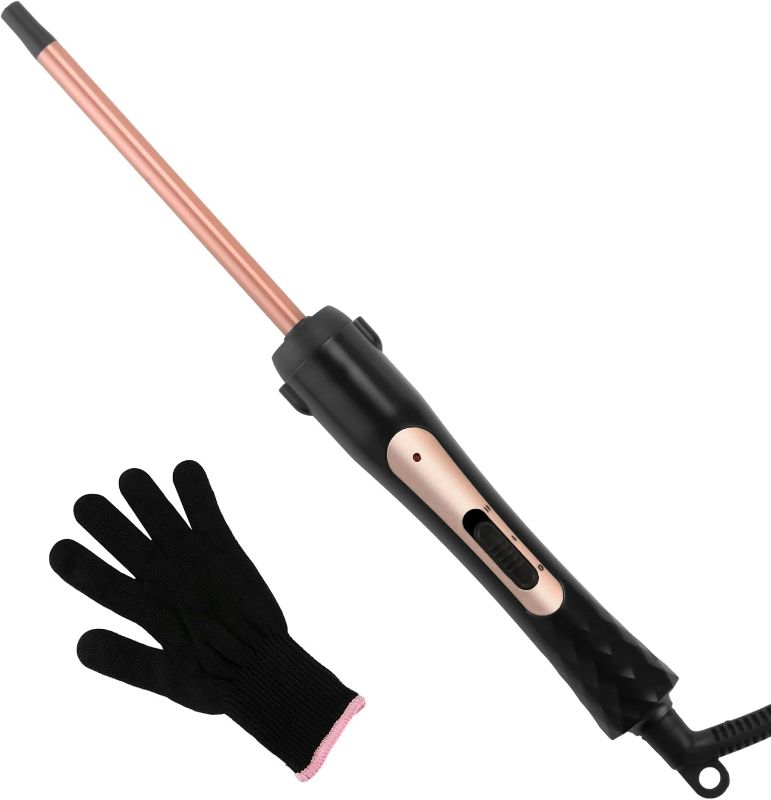 Photo 1 of 3/8 Inch Curling Wand Iron Small Curling Wand Tight Curls Tourmaline Ceramic Barrel for Short & Long Hair Skinny Wand Curler Styler with Clampless 350°F/410°F Temperature