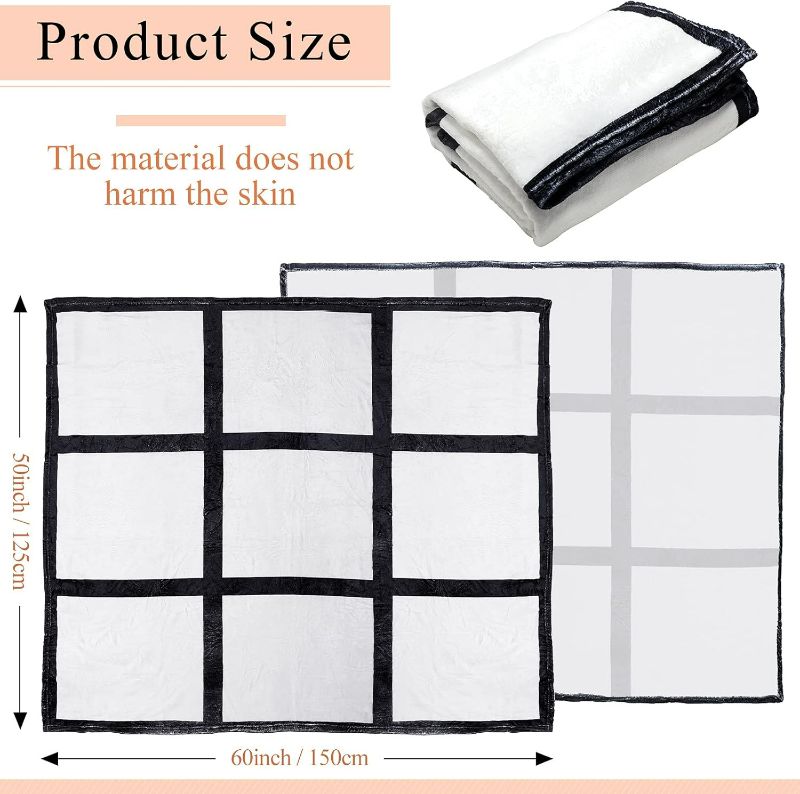 Photo 1 of Peryiter Sublimation Flannel Throw Blanket Personalized Custom Photo Blanket with 9 Printable Panels Soft Blanket Pillow Covers for Home Supplies