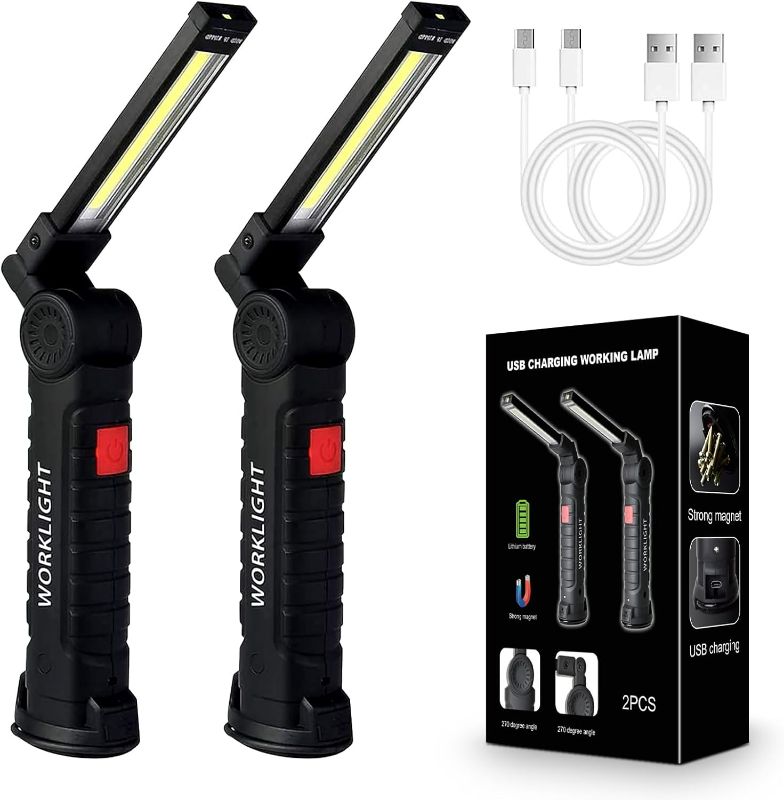 Photo 1 of 2Pack LED Work Lights, USB Rechargeable COB Light with Magnetic Base 360°Rotate and 5 Modes, Folding Flashlight Inspection Mechanic Light for Car Repairing, Workshop, Household and Emergency Use,Large