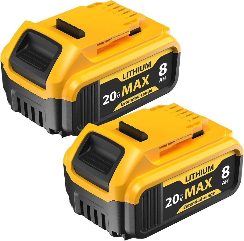 Photo 1 of 2-Pack 8000mAh Replacement for Dewalt 20V Max Battery Compatible with Dewalt 20V Electric Power Tools and Chargers Battery Packs for DCB200 DCB201 DCB206 DCB207