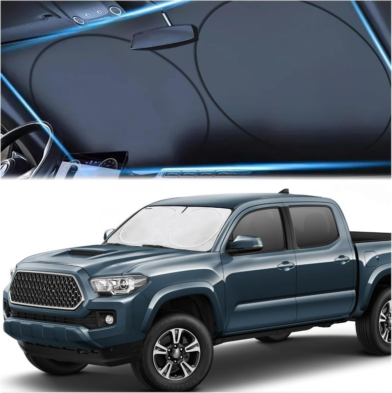 Photo 1 of Windshield Sun Shade, Reflective Sunshade for Car Windshield with Mirror Cut-Out, Blocks 99% UV Rays & Keeps Vehicle Cool, Fits Cars, Trucks, SUVs & Vans, Fade-Resistant, (Small)