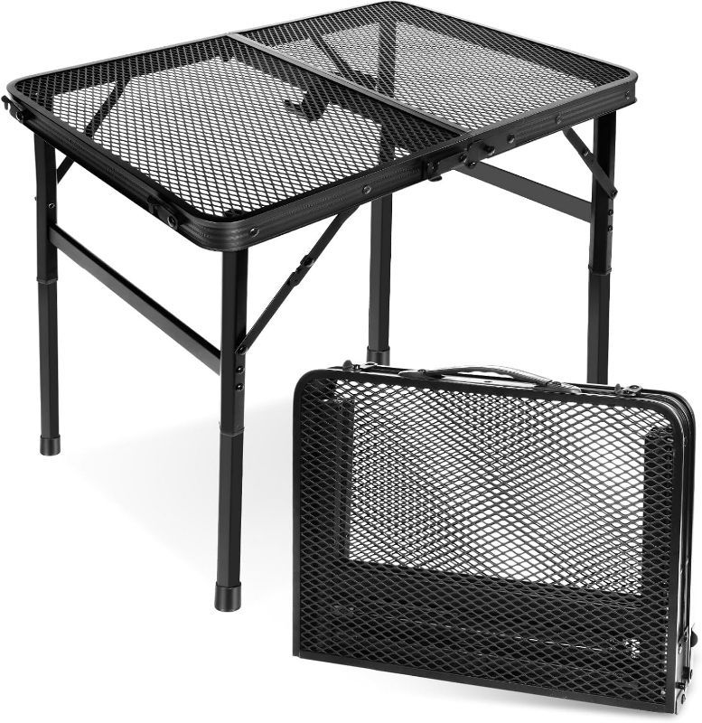 Photo 1 of Small Folding Table, Easy for Storage, Compact and Portable Picnic Table for Grill, Outdoor Camping, Garden, Patio, Dining, BBQ, Party, Market, 2Ft (Small, Black)