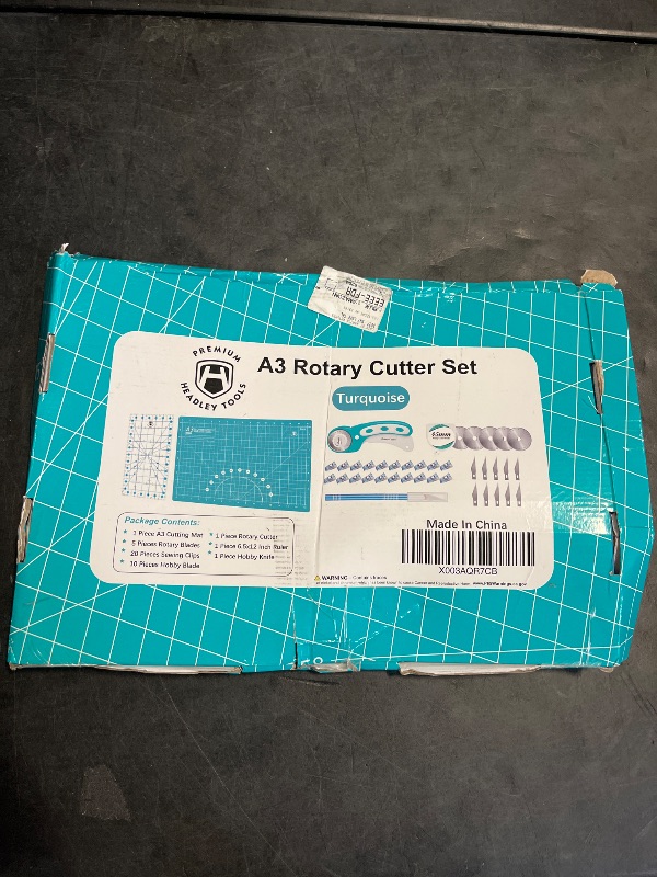 Photo 1 of Headley Tools Rotary Cutter Set - 45mm Fabric Cutter, 5 Extra Rotary Blades, A3 Cutting Mat, Quilting Ruler and Sewing Clips, Craft Knife Set, Ideal for Crafting, Sewing, Patchworking,Turquoise