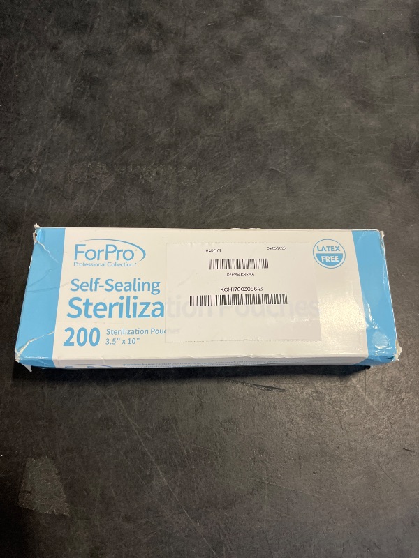 Photo 1 of ForPro Professional Collection Self-Sealing Sterilization Pouches, Latex-Free, Color Changing Indicator, 3.5" W x 10" L, 200-Count