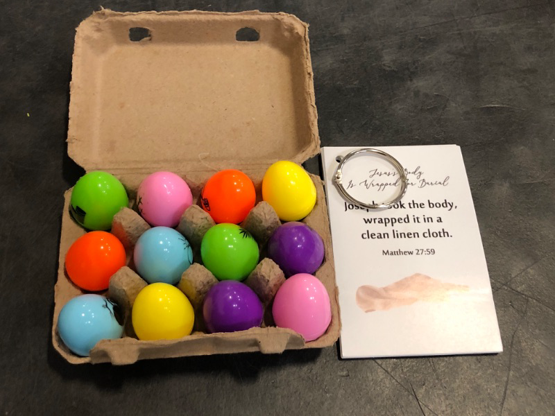 Photo 1 of Chiisong Christian Easter Gifts for Kids Include 12 Resurrection Eggs Stamps Self Ink, 12 Religious Story Cards for Resurrection Decoration Easter Party Favors Basket Stuffers Egg Hunts