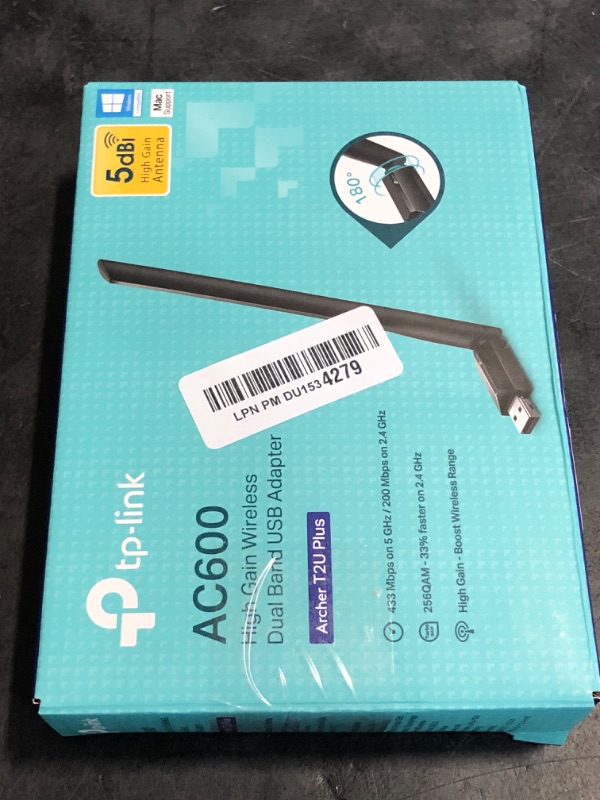 Photo 1 of TP-Link AC600 USB WiFi Adapter for PC (Archer T2U Plus)- Wireless Network Adapter for Desktop with 2.4GHz, 5GHz High Gain Dual Band 5dBi Antenna, Supports Win11/10/8.1/8/7/XP, Mac OS 10.9-10.14, Black