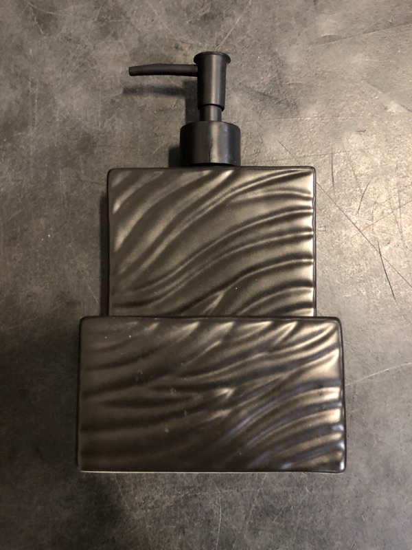 Photo 1 of BosilunLife Dish Soap Dispenser - Black Ceramic Kitchen Soap Dispenser with Sponge Holder Matte Ceramic Soap Daddy Dispenser 20oz for Kitchen Soap Pump and Sponges Caddy