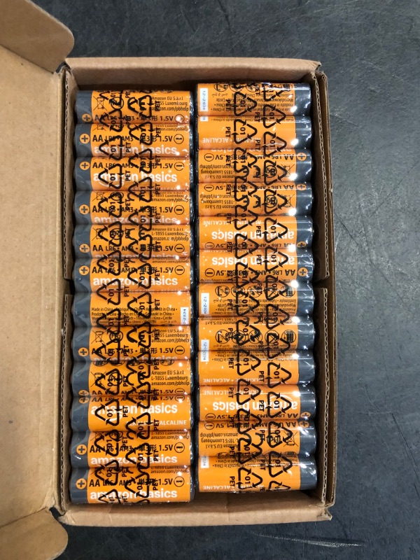 Photo 1 of Amazon Basics 48-Pack AA Alkaline High-Performance Batteries, 1.5 Volt, 10-Year Shelf Life