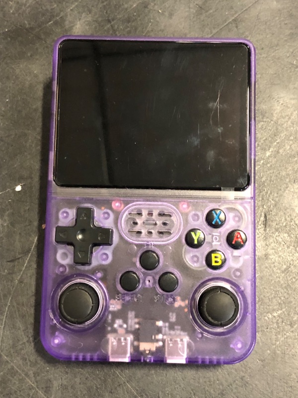 Photo 1 of R36S Handheld Game Console 3.5-in 640*480 IPS OCA Screen 3200mAh Opensource System Purple Transparent