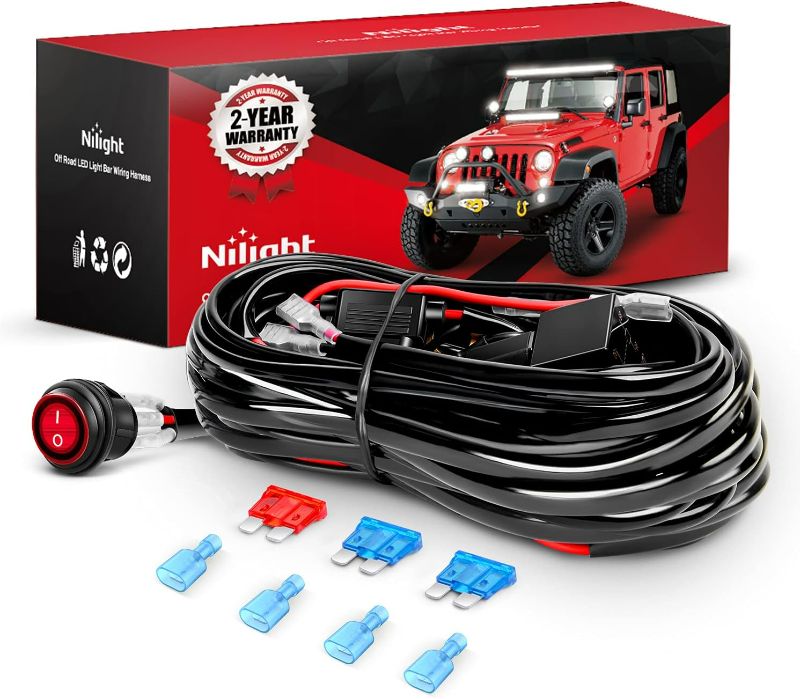 Photo 1 of Nilight - NI -WA 06 LED Light Bar Wiring Harness Kit - 2 Leads 12V On Off Switch Power Relay Blade Fuse for Off Road Lights Work Light, 2 Years Warranty,Black