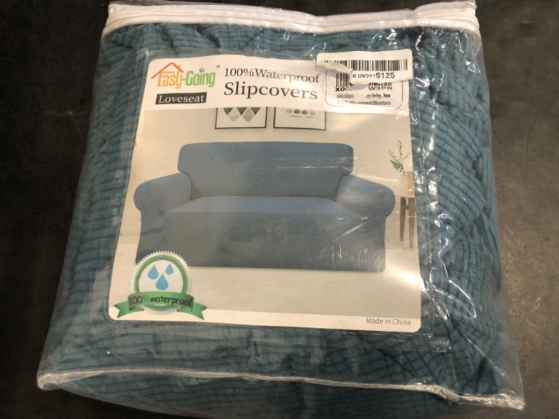 Photo 1 of Easy-Going 100% Waterproof Loveseat Couch Cover, Dual Waterproof Sofa Cover, Stretch Jacquard Sofa Slipcover, Leakproof Furniture Protector for Kids, Pets, Dog and Cat (Loveseat, Bluestone)