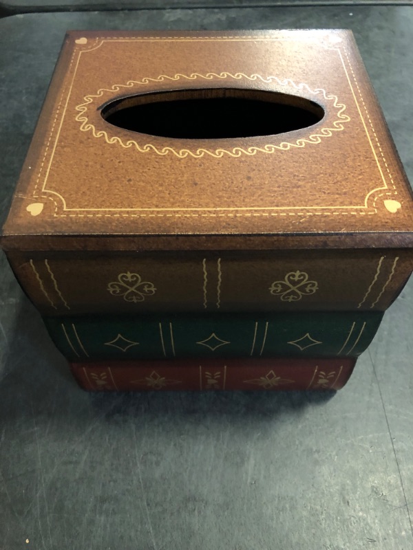 Photo 1 of Crafted Classical Retro Wooden Antique Book Tissue Box Cover Square Tissue Holder Dispenser Paper Cover Case Napkin Holder Home Decor for Bathroom Living Room Office car Kitchen (brown)