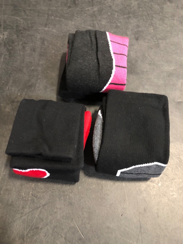 Photo 1 of (M) CelerSport 3 Pack Women's Ski Socks for Skiing, Snowboarding, Cold Weather, Warm Thermal Socks Winter Performance Socks, Black Dark Grey + Rose Red + Black Red, Medium