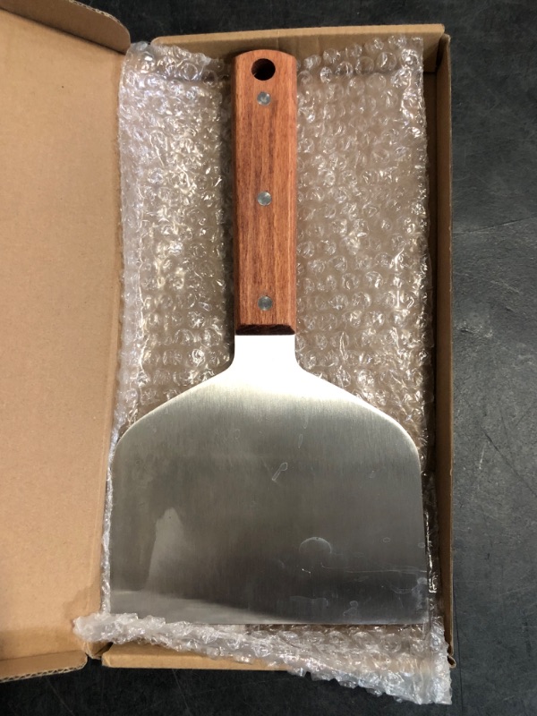 Photo 1 of Vovoly Extra Wide Griddle Scraper, 5.5''x5.5'' Smashed Burger Scraper Grill Scraper Spatula Burger Turner - Full Tang Wooden Handle Professional Grade Grill Accessories, Knife Grade Stainless Steel