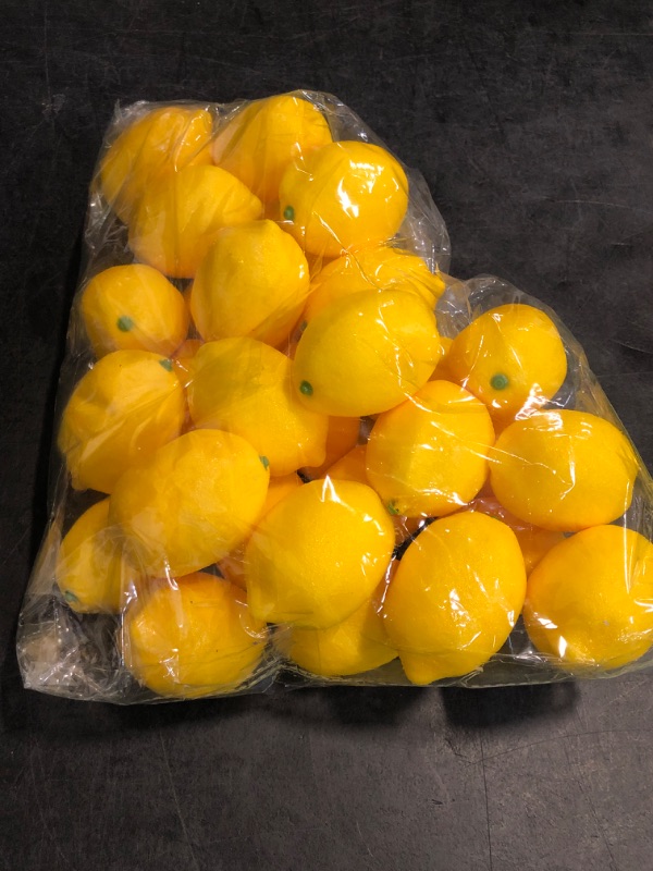 Photo 1 of 30 Pack Faux Yellow Lemons Artificial Fruits Fake Lemons Lifelike Simulation for Lemonade Party Kitchen Table Summer Decorations Vase Fillers Fruit Bowl Lemon Wreath Garland Photography Props