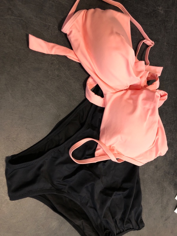 Photo 1 of (M) SUUKSESS Women High Waisted Bikini Criss Cross Swimsuits Push Up Bathing Suits (M, Pink Black)LPNPMDQ5018863
