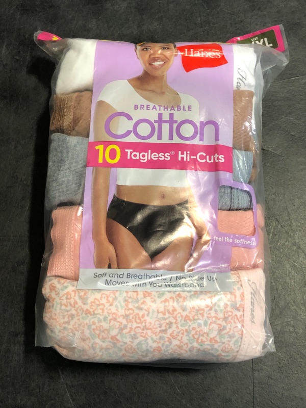 Photo 1 of XL Hanes Womens Cotton briefs underwear, 10 Pack - Hi Cut Assorted 1, 8 US