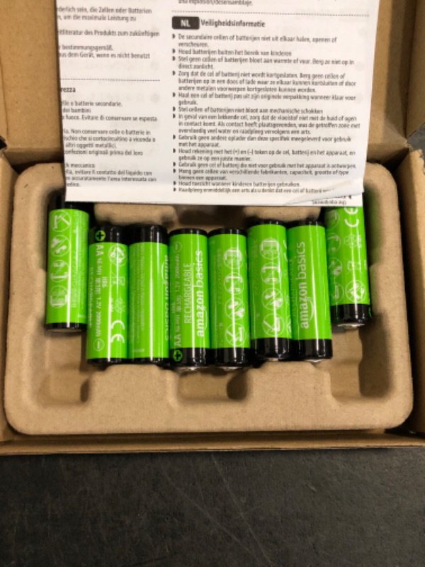 Photo 1 of Amazon Basics Rechargeable AA Batteries, 8-Count, 2000 mAh, NiMH, Recharge up to 1000x Times, Pre-Charged