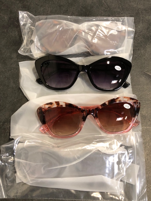 Photo 1 of LADEESSE 4 Pack Bifocal Reading Sunglasses for Women Fashion Cateye Sun Readers Outdoor Reading Glasses UV400 +3.0 Protection