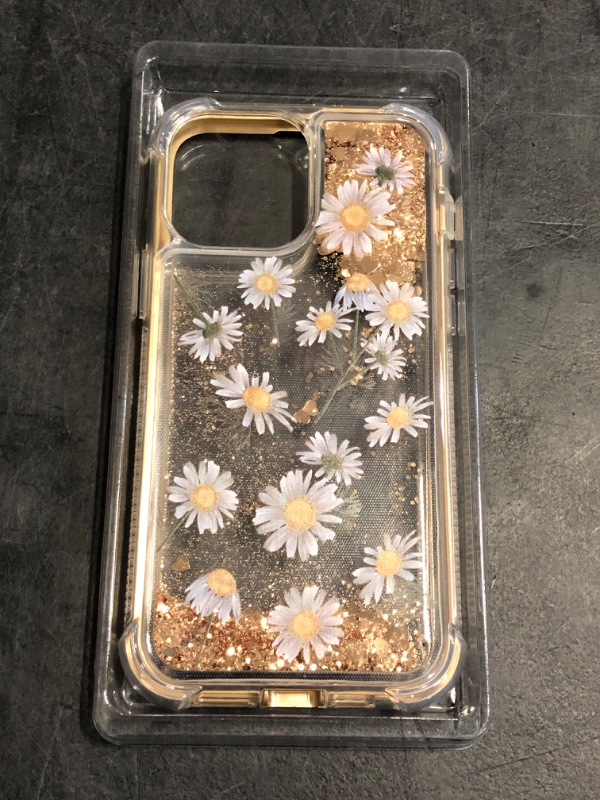 Photo 1 of Caka for iPhone 13 Pro Max Case Glitter Women Girls with Built-in Screen Protector Bling Sparkle Liquid Quicksand Full Body Protective Case for iPhone 13 Pro Max 6.7 (Daisy)