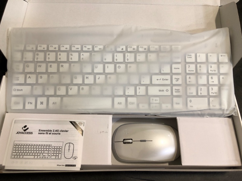 Photo 1 of J JOYACCESS Wireless Keyboard and Mouse Combo with 7 Backlit Options,Quiet Light Up Keys,Type-C Rechargeable,Sleep Mode-2.4G Slient Portable Cordless Combo for Laptop/PC/Computer/Mac(White+Sliver)