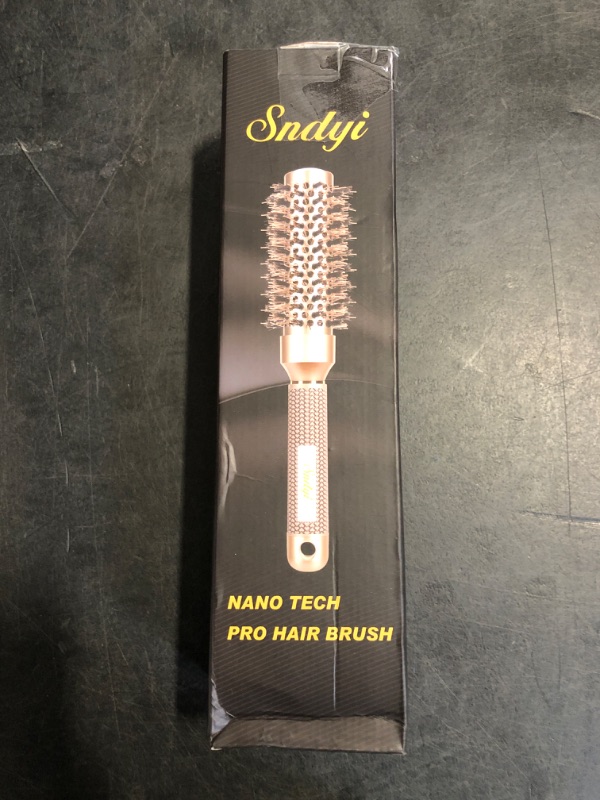 Photo 1 of Sndyi Small Round Brush for Blow Out, 1.3 Inch Nano Thermal Ceramic Ionic Round Hair Brush with Boar Bristles, Boost Shine and Volume, For Short Hair with Quick Blow Drying and Salon Styling