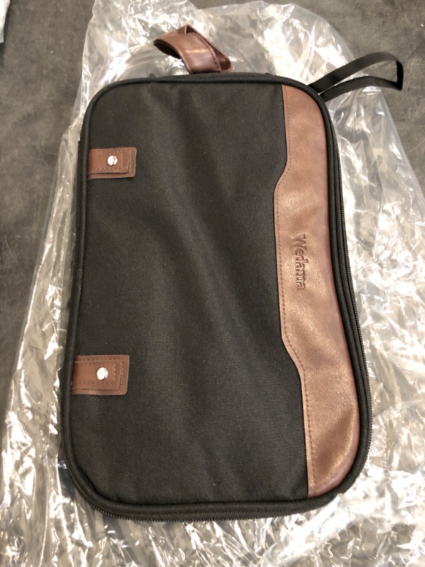 Photo 1 of Wedama Toiletry Bag for Men, Large Hanging Travel Toiletry Bag, Extra Electronic Organizer Bag Waterproof Shaving Bag for Toiletries with PU Handle for Travel Business Trips Swim Camping, Black&Brown