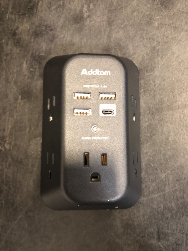 Photo 1 of USB Wall Charger Surge Protector - Addtam 5 Outlet Extender with 4 USB Charging Ports (1 USB C), 3-Sided 1800J Power Strip Multi Plug Outlets Adapter Widely Spaced,Black