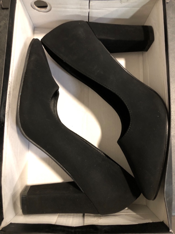 Photo 1 of 10M IDIFU Women's IN4 Chunky-HI Block High Heels Closed Pointed Toe Pumps Dress Office Shoes for Women (Black Nubuck, 10 M US)