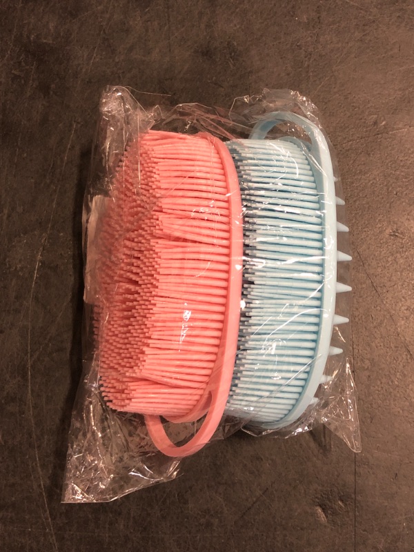 Photo 1 of Silicone Body Scrubber - 2 Pcs Exfoliating Shower Scrubber, 2 in 1 Body Scrub Brush & Scalp Massager for Men, Women & Kids