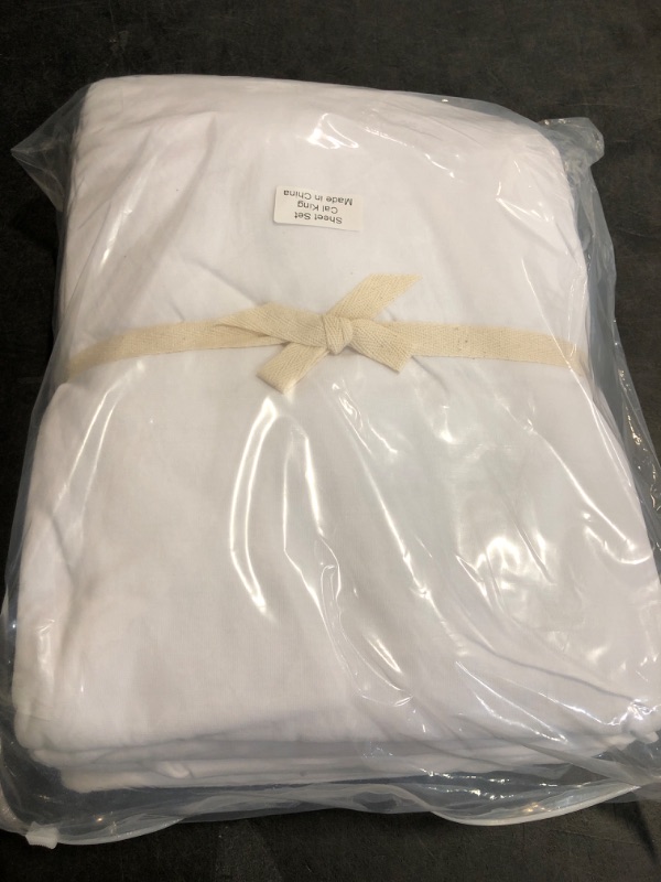 Photo 1 of (Cal King) PURE ERA Jersey Knit 4pc Bed Sheet Set 100% T-Shirt Cotton Super Soft Comfy Breathable Fits Mattress Up to 20" Extra Deep Pocket (Solid Bright White, Cal King)