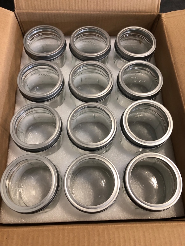 Photo 1 of Lyellfe 12 Pack Wide Mouth Mason Jars, 12 Oz Glass Canning Jars with Airtight Lids, Clear Mason Spice Jars for Jam, Honey, Jelly, Sauces, Yogurt