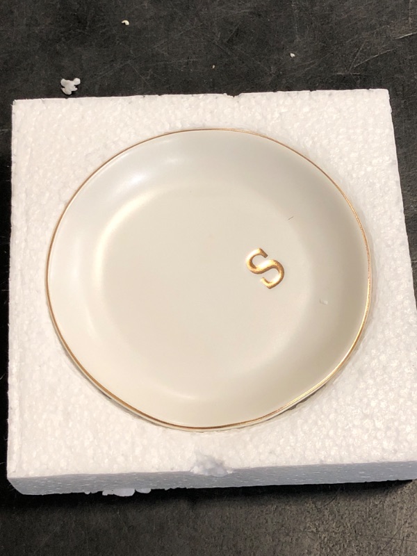 Photo 1 of COLLECTIVE HOME - Ceramic Jewelry Tray, Decorative Trinket Dish for Rings Earrings Necklaces Bracelet Watch Keys, Birthday Mother's Day for Women, 4.75", White Surface (S)