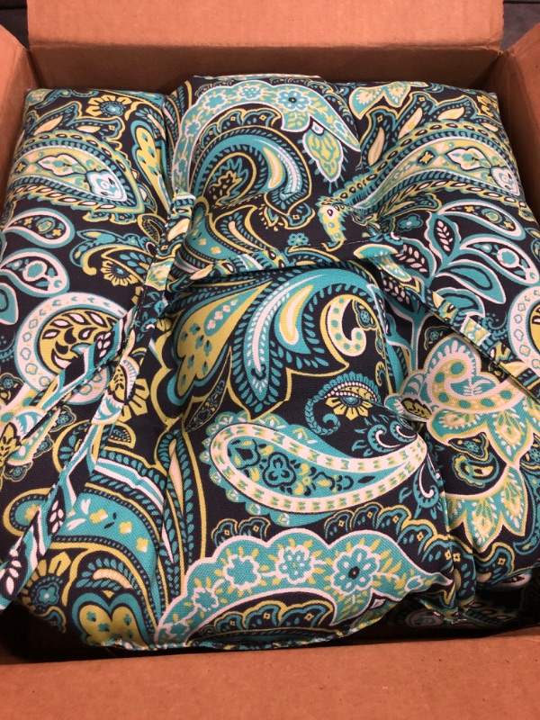 Photo 1 of Pillow Perfect Paisley Indoor/Outdoor Chairpad with Ties, Reversible, Tufted, Weather, and Fade Resistant, 15.5" x 16", Blue/Green Pretty, 2 Count