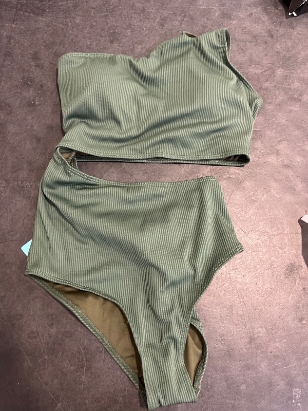 Photo 1 of (M) Yonique Cutout One Piece Swimsuit Women - One Shoulder Bathing Suit Ribbed Swimwear 2025 Monokini Army Green M