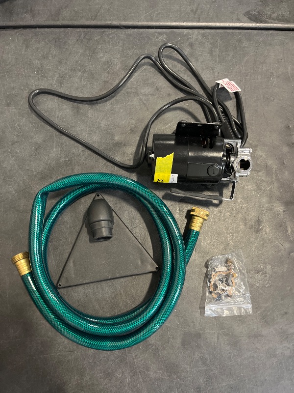 Photo 1 of Water Transfer Utility Pump, 120V 330 Gallon Per Hour, with 6' Hose, Water Suction Strainer and Impeller Kit, for Aquariums, Home, Clogged Sinks, Garden, Pool and More Black