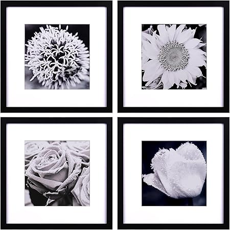 Photo 1 of Yaetm 12x12 Picture Frames Black Set of 4, Square Frame Displays 8x8 with Mat or 12 x 12 without Mat, Gallery Wall Frames 12x12 for Wall Mounted (4 Pack, Black)