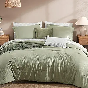 Photo 1 of Monbix King Size Comforter Set - 7 Pieces Olive Green Prewashed Bed in a Bag King Bedding Sets with Comforters, All Seasons Down Alternative Comforter Bed Set with Sheets,Pillowcases & Shams