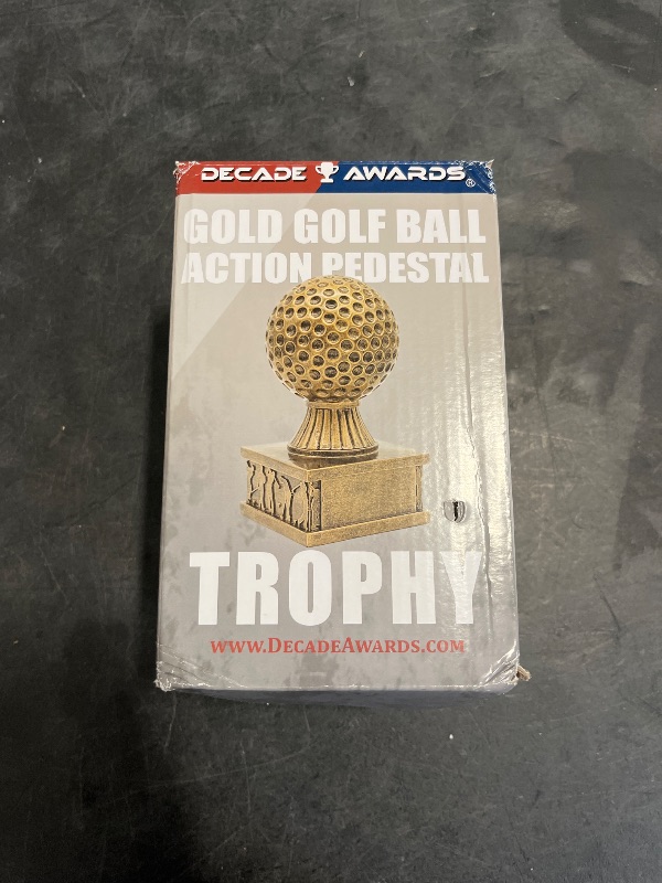 Photo 1 of Decade Awards Golf Action Pedestal Trophy 6 Inch Tall | Golf Ball Award | Celebrate Every Swing, Drive and Victory on The Green - Engraved Plate on Request