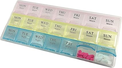 Photo 1 of Weekly Pill Organizer, Three-Times-a-Day, 1 Pill Organizer - 3-per-Day Pill Dispenser - 21 Compartments Pill Organizer Box - 7-Day AM/PM for Pills