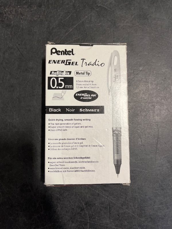 Photo 1 of Pentel EnerGel Tradio Pearl Gel Ink Pen, (0.5mm), Fine Point Capped, Needle Tip, Black Ink, Box of 12 (BLN115W-A)