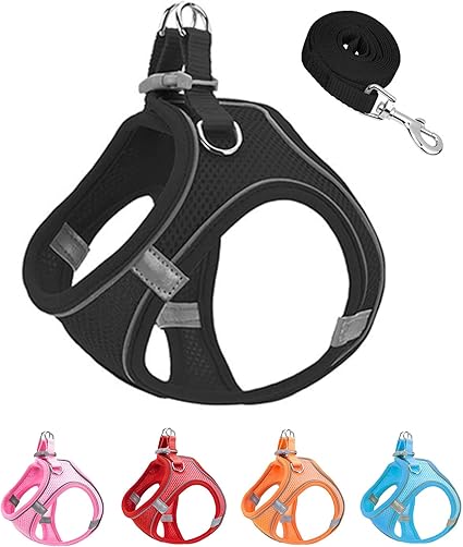 Photo 1 of XXXS Black Soft Mesh Dog Harness and Leash Set,No Escape Puppy Harnesses for Training Walking? Reflective Adjustable Puppy Vest for Small Medium Dogs, Cats (Black, XXXS)