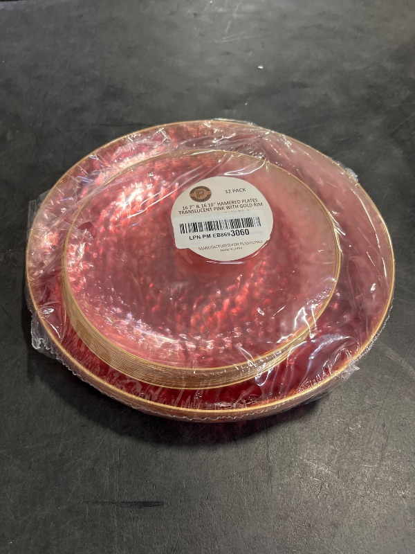 Photo 1 of PLASTICPRO 32 Piece Combo Plates Set includes 16-7'' inch Plates & 16-10'' inch Plates Pink Hammered Plastic PartyPlates Premium heavyweight Elegant, Disposable, Tableware, Dishes,