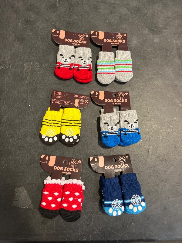 Photo 1 of Sadnyy 24 Pcs Dog Socks for Small Medium Large Non Slip Pet Puppy Dog Socks Paw Protectors Outdoor Traction Control for Hot Pavement Hardwood Floor Protection, 6 Styles(Small)