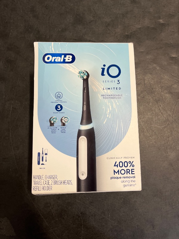 Photo 1 of Oral-B iO Deep Clean Rechargeable Electric Powered Toothbrush, Black with iO Series 3 Limited, 2 Brush Heads and Travel Case - Pressure Sensor to Protect Gums - 3 Cleaning Settings - 2 Minute Timer