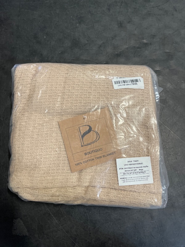 Photo 1 of Twin - BOUTIQUO 100% Cotton Bed Blanket, Breathable Thermal Blanket Twin Size, Soft Honeycomb Waffle Blanket 60"x90", Cotton Bed Blanket, Perfect for Layering Any Bed for All Season, Beige