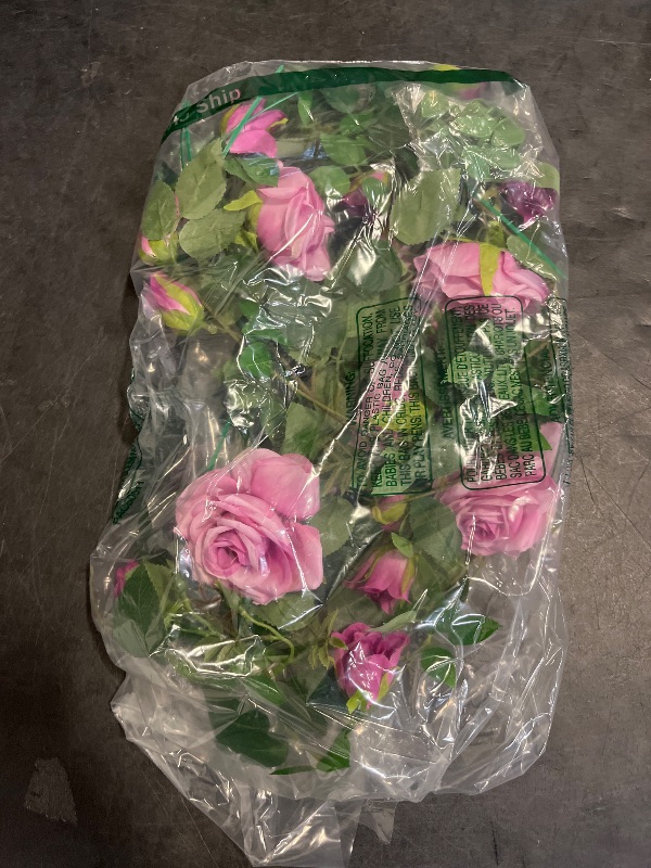 Photo 1 of Shyshining 5.9FT Bendable Rose Flower Garland, Artificial Silk Roses Vine Leaves Hanging Flowers for Wall Fireplace Fence Trellis Wedding Baby Shower Room Home Bedroom Spring Summer Decor(Purple)