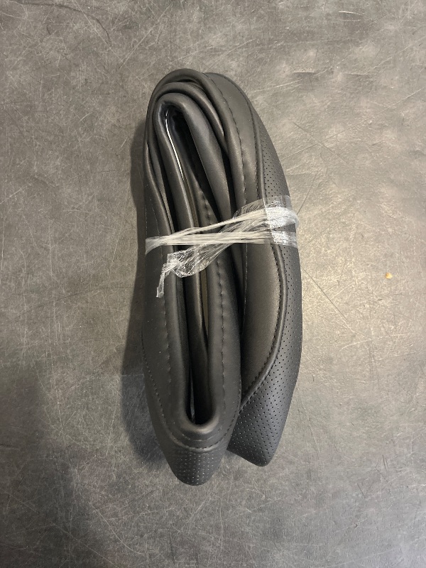 Photo 1 of Cowhide Steering Wheel Cover Heat Resistant Anti-Slip Car Wheel Wrap Compatible with Most Makes and Models of Cars and Trucks with 14.5 to 15 Inch Steering Wheel(Black)