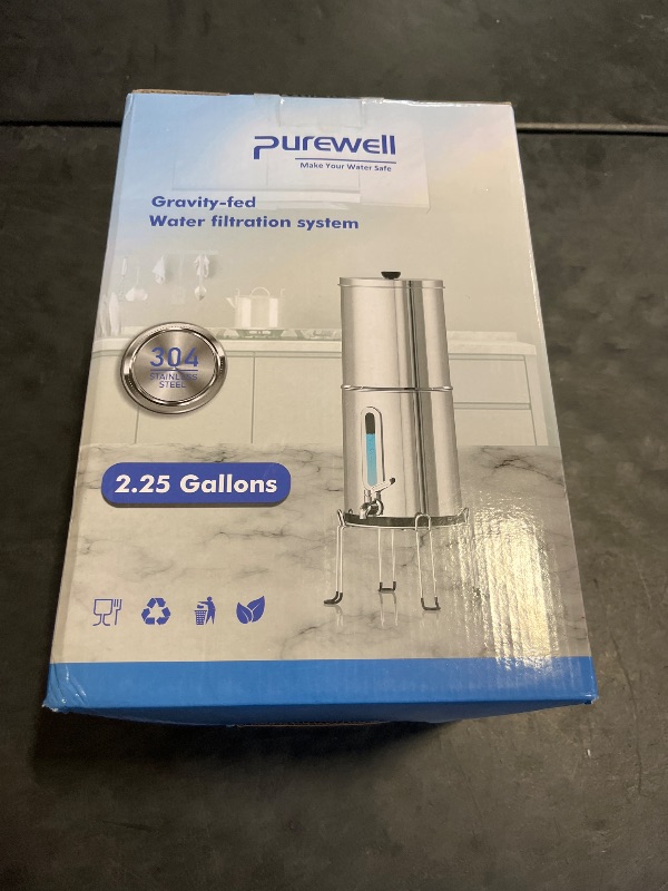 Photo 1 of Purewell 2.25G Gravity Water Filter System with Water Level Window, 8-Stage 0.01?m Ultra-Filtration Stainless Steel Countertop System with 4 Filters and Stand, Reduce Fluoride and Chlorine, PW-KS-CF