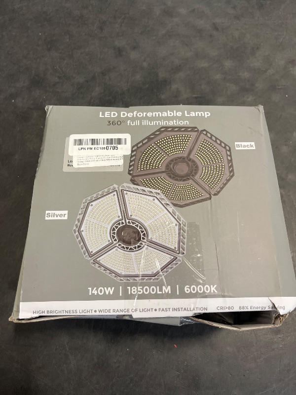 Photo 1 of KERNOWO LED Garage Lights, 140W 18500 Lumens Garage Lighting, 6000K Daylight with Deformable Three Panel Ceiling Light Fixture E26/E27 Triple Glow LED Shop Light for Basement Workshop Warehouse
